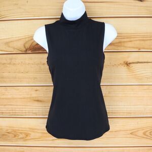 Onestepup Sleeveless Shirt Mock Neck Womens Sz L Black Subtle Stripes Polyester‎
